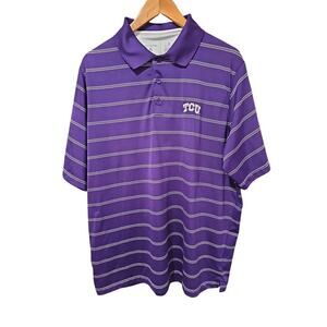 Antigua Men's TCU Horned Frogs Striped Short Sleeve Polo Purple Size XL